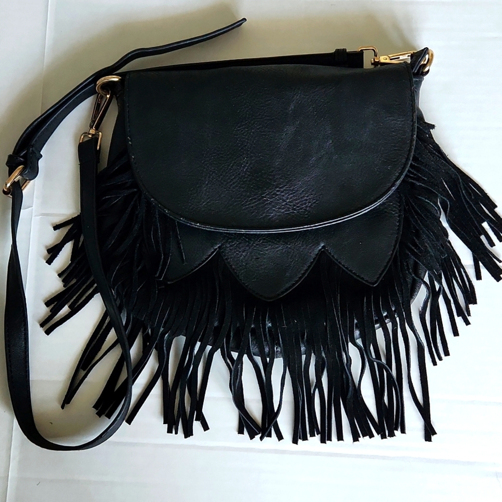 Sole Society Black Fringe Boho Crossbody Bag